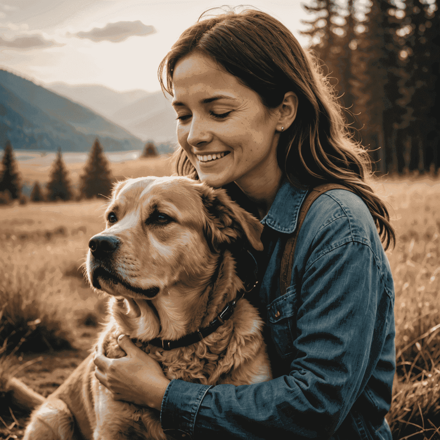 A heartwarming image of a person hugging their dog, both looking happy and content. The image showcases the strong emotional bond between humans and animals.