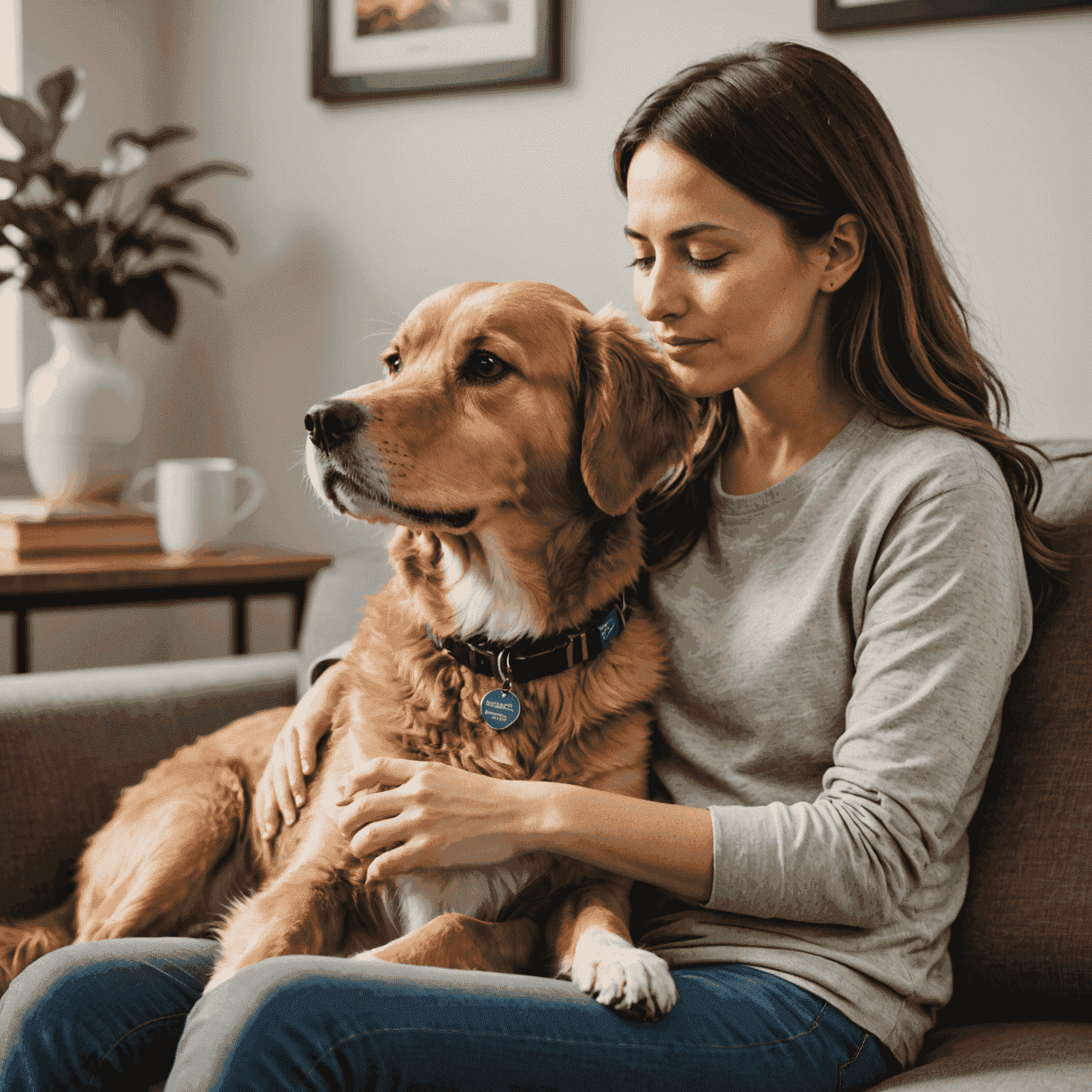 A therapy dog resting its head on a person's lap while they pet it, showcasing the calming effect of animal companionship