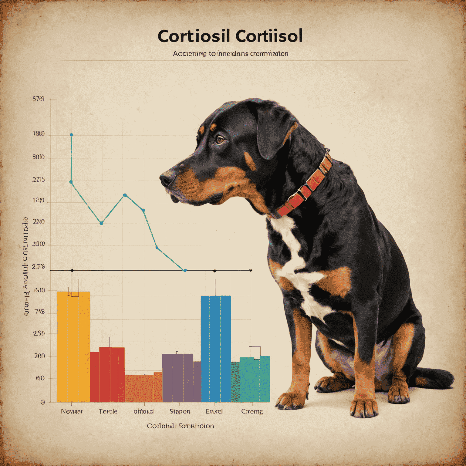 A graph showing the decrease in cortisol levels after interacting with animals, demonstrating the stress-reducing effects of animal companionship.