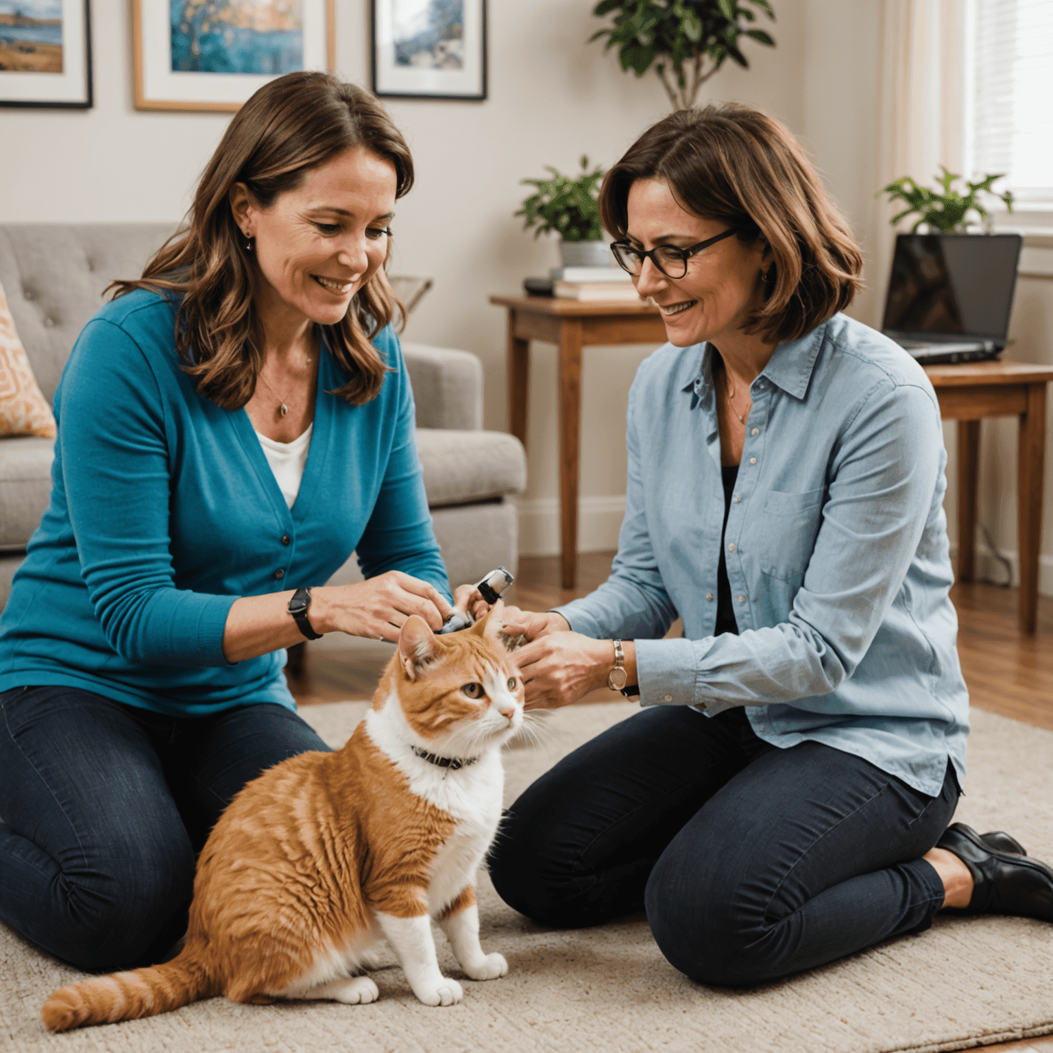 A therapist introducing a client to a therapy cat, demonstrating the initial meeting phase of pet therapy